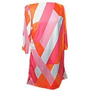 Tahari Retro 60s Magenta Geometric Shiny Color Block Stripes Sheath Dress 10